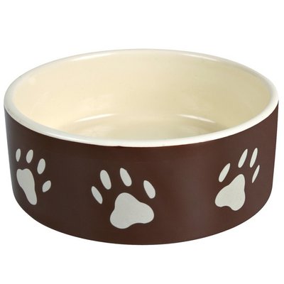 Trixie миска коричневая керамическая для собак, с лапами S, 300 мл/12 см 24531 фото