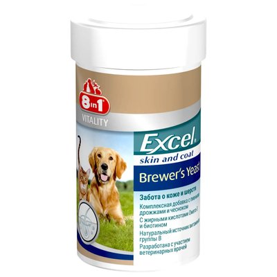 8in1 Excel Brewers Yeast 140 таб/100 мл добавка Пивные дрожжи для хорошей кожи и шерсти у собак и котов 660469/109495 фото
