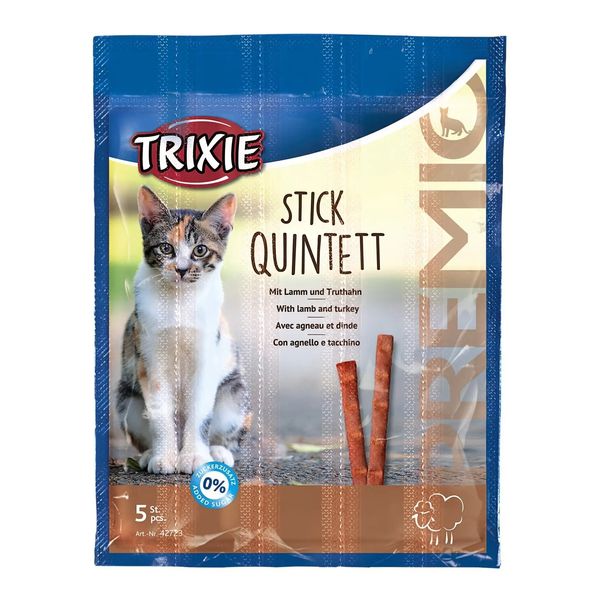 Trixie Premio Quadro-Sticks, Палички для кішок з індичкою та ягням, 5 штук по 5 грам 42723 фото