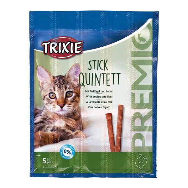 Trixie Premio Quadro-Sticks, Палички для кішок з птицею та печінкою, 5 штук по 5 грам 42724 фото